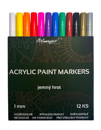 Set of acrylic markers with fine tip (1 mm) 12 pcs